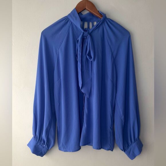 New York & Company Tops - NYC & company Blouse With Draped Shoulders & Bow Ribbon size L 394